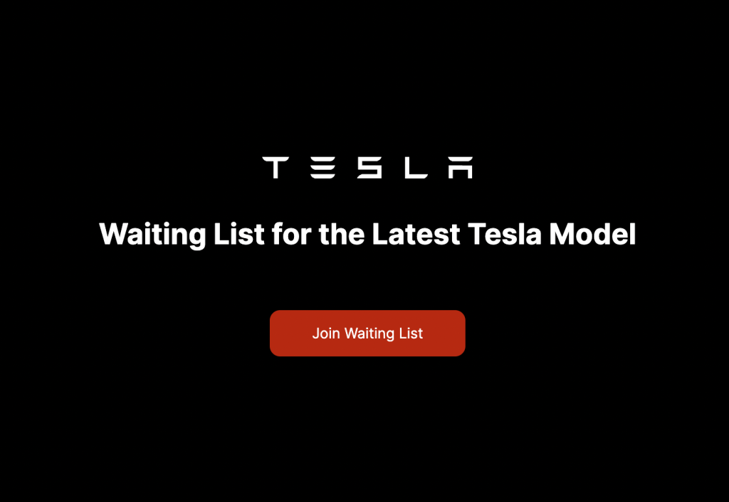 Tesla Waiting List Registration Form.