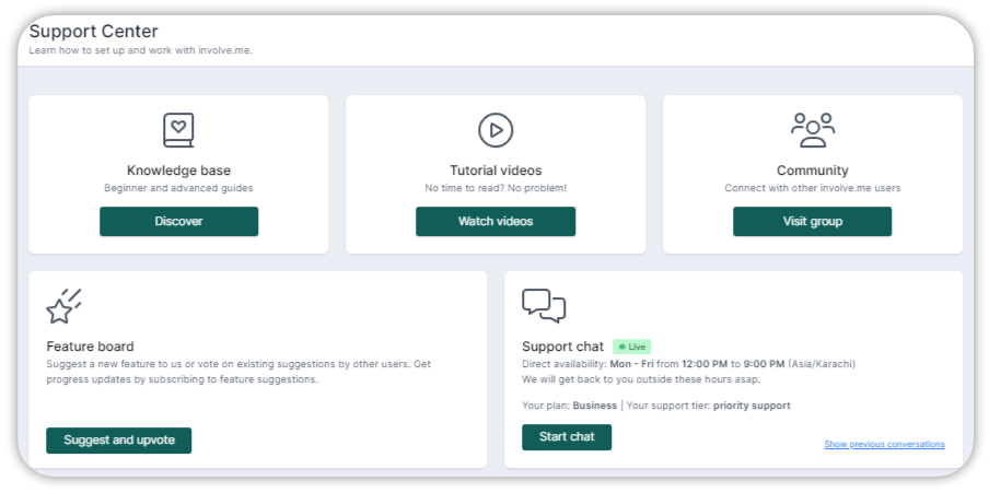 support center involve.me.
