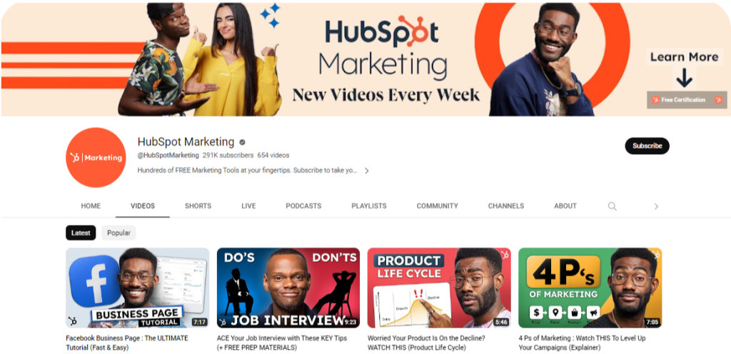 HubSpot Youtube Channel.
