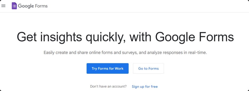 googleform interface.