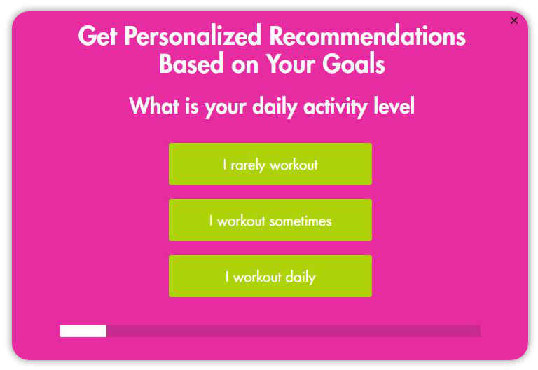 personalised recommendation quiz.