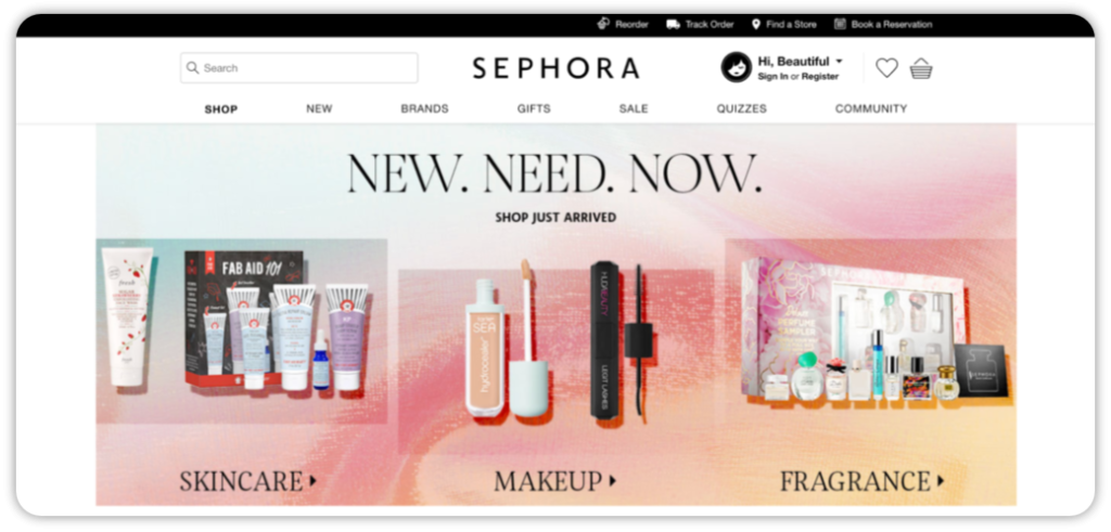 Sephora homepage.