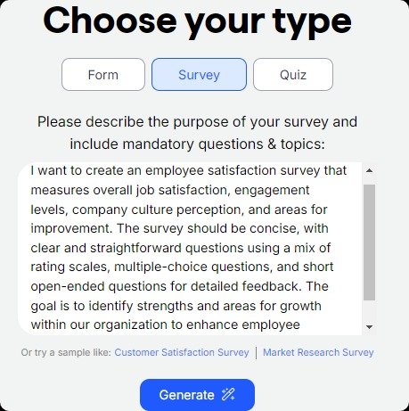 Generate Employee Satisfaction Survey with AI.