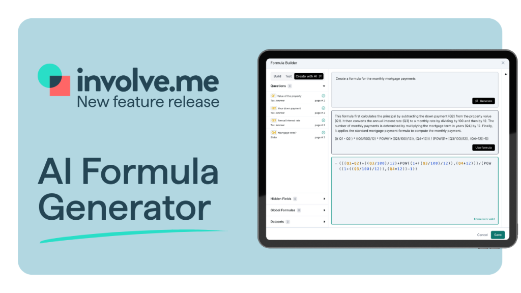 involve.me AI formula generator press release.
