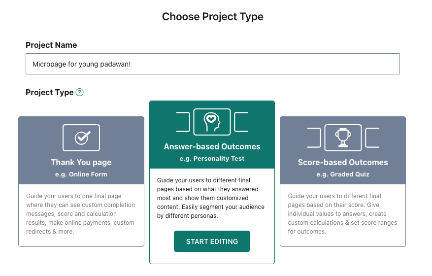 select project type.