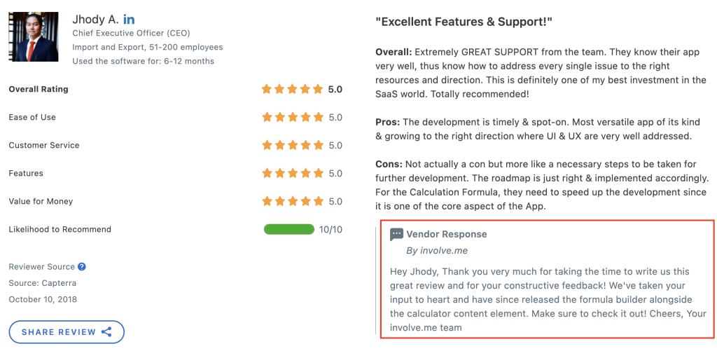 review examples on a review site.