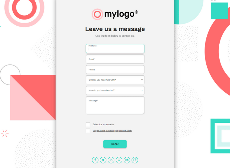 Mint Salmon Geometric Contact Form Template.