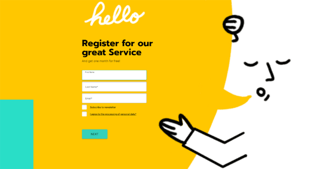registration form for a service provider.