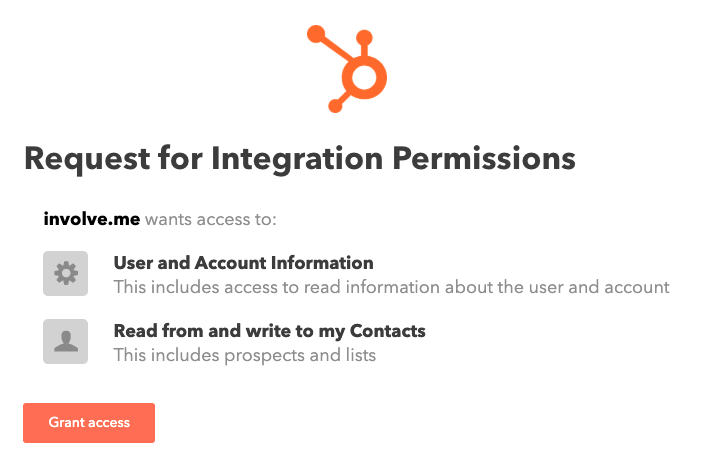 HubSpot integration permissions.