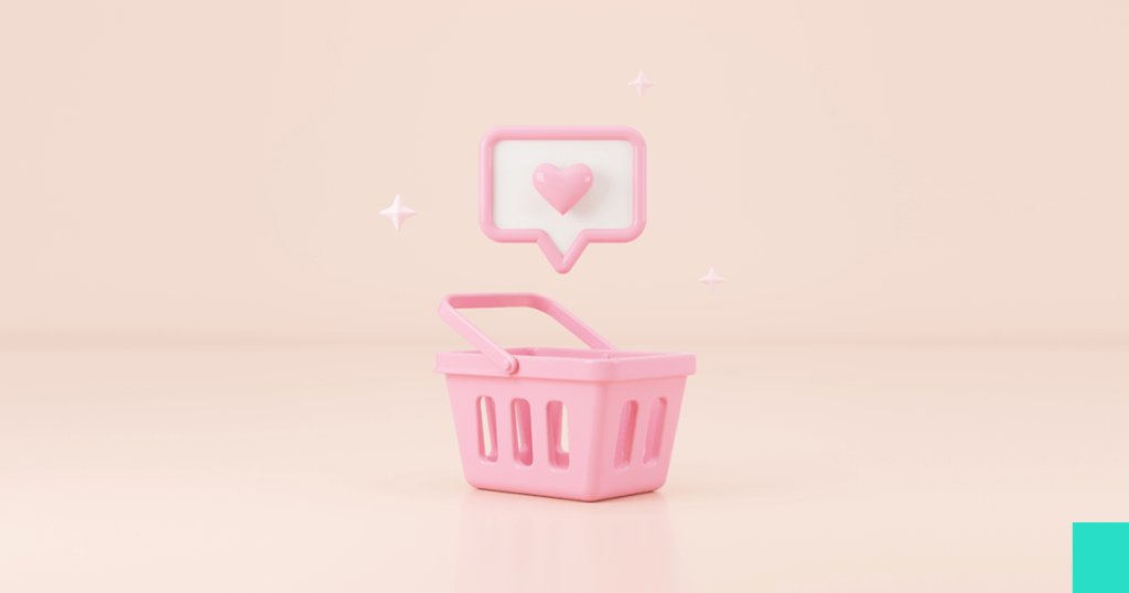 shopping basket under a pink heart.