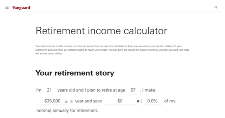 vanguard retirement calculator.