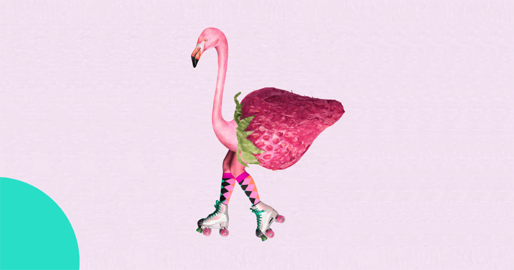 flamingo straberry with human legs.