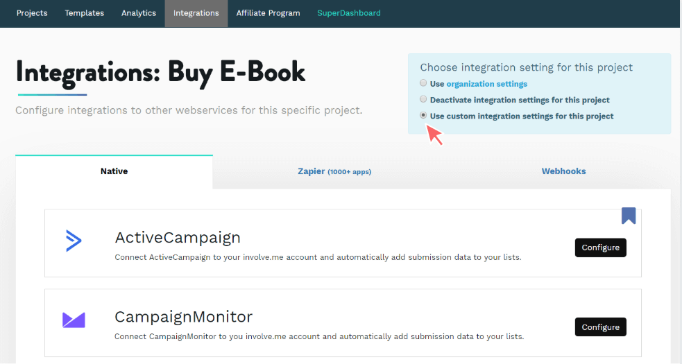 activecampaign and involve.me integration.