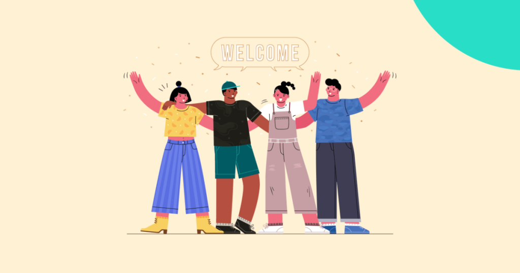 illustration of people saying welcome.