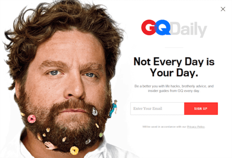 GQ Daily sign up page.