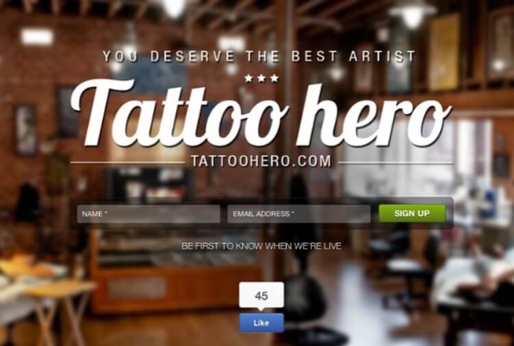 Tattoo hero sign up page.