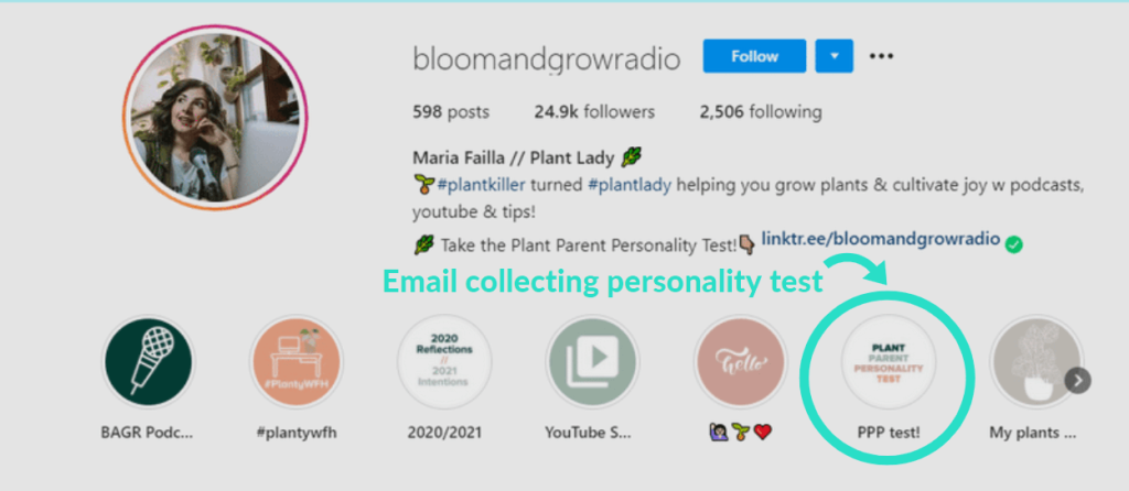 bloom and grow radio = email collecting personality test.