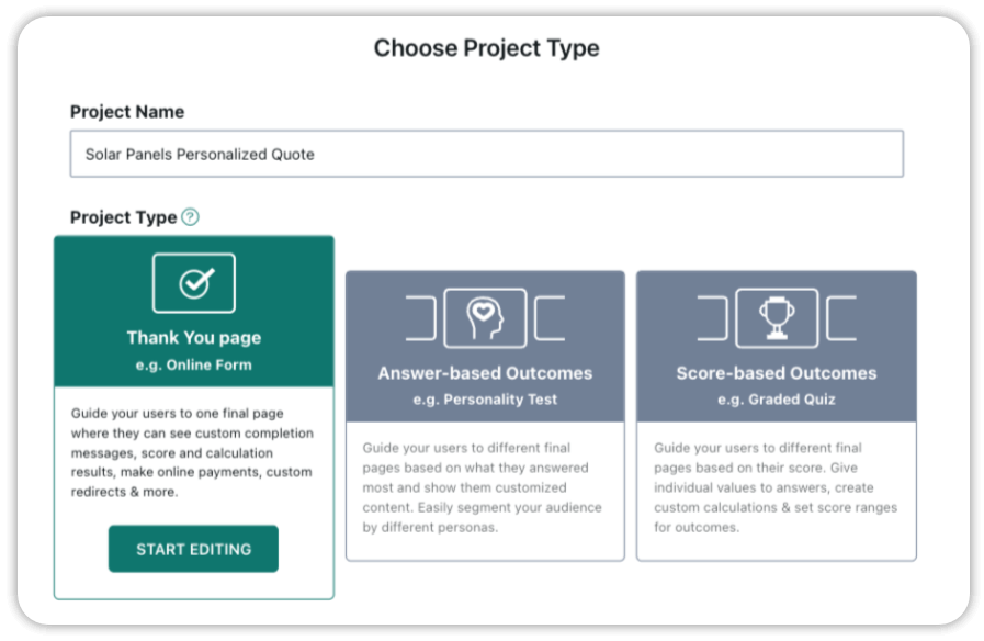 choose project type.