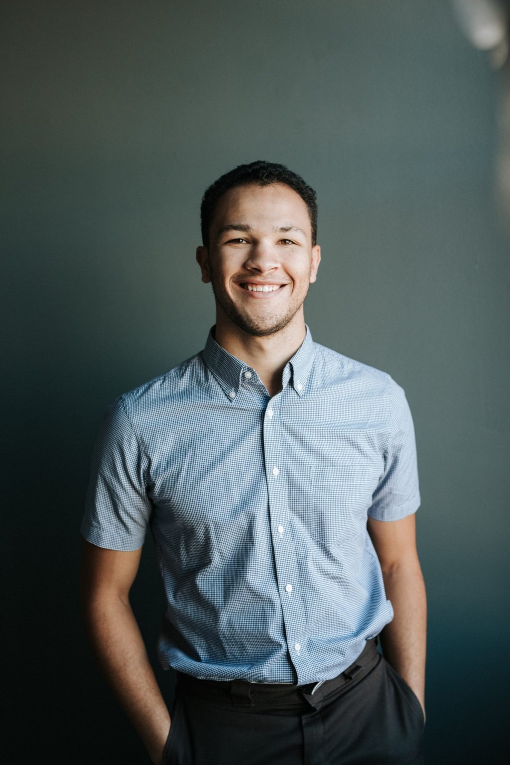 happy man in button down shirt - ben parker.