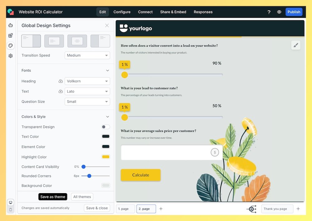 involve.me global settings customization.