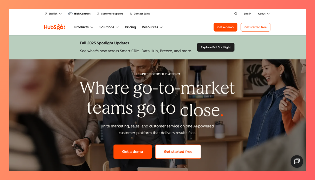 Hubspot homepage screenshot.