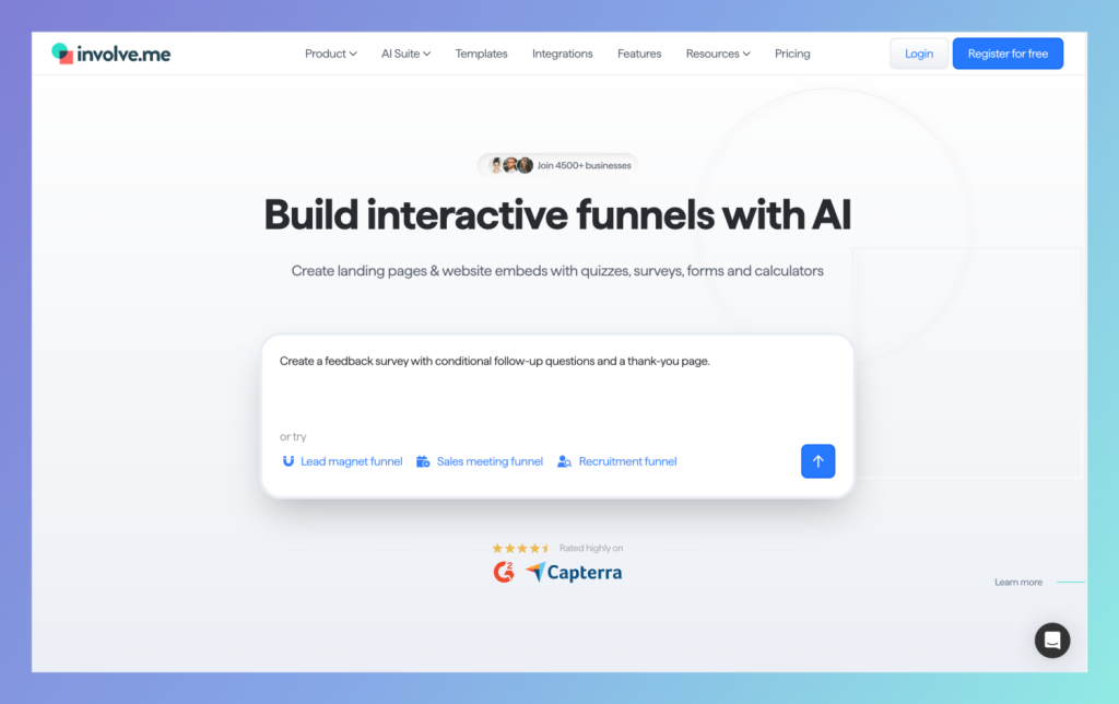 involve.me AI Agent prompt box.