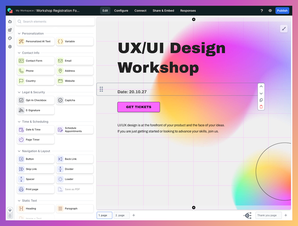 event registration form builder from involve.me.