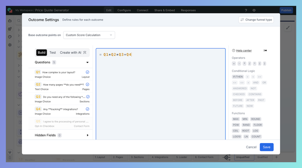 involve.me outcome settings based on custom score.