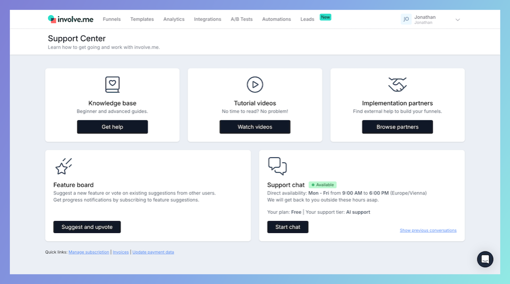 involve.me support center.