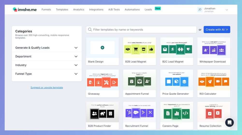 involve.me templat library.