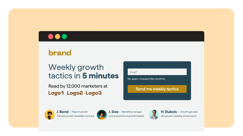 Landing page for newsletter sign-ups.