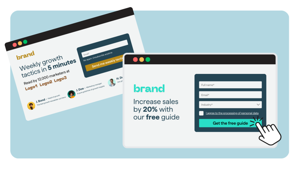 Two examples of lead generation landing pages.