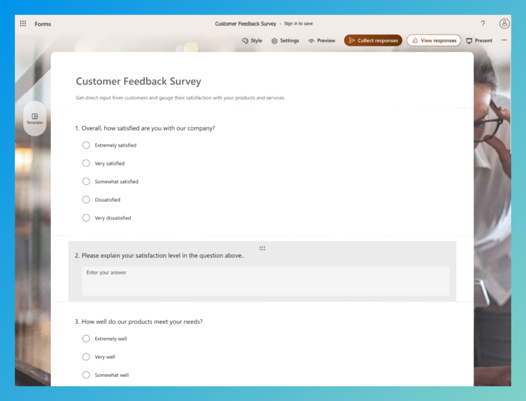 microsoft forms interface.