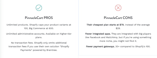 pinnacleCart comparison.