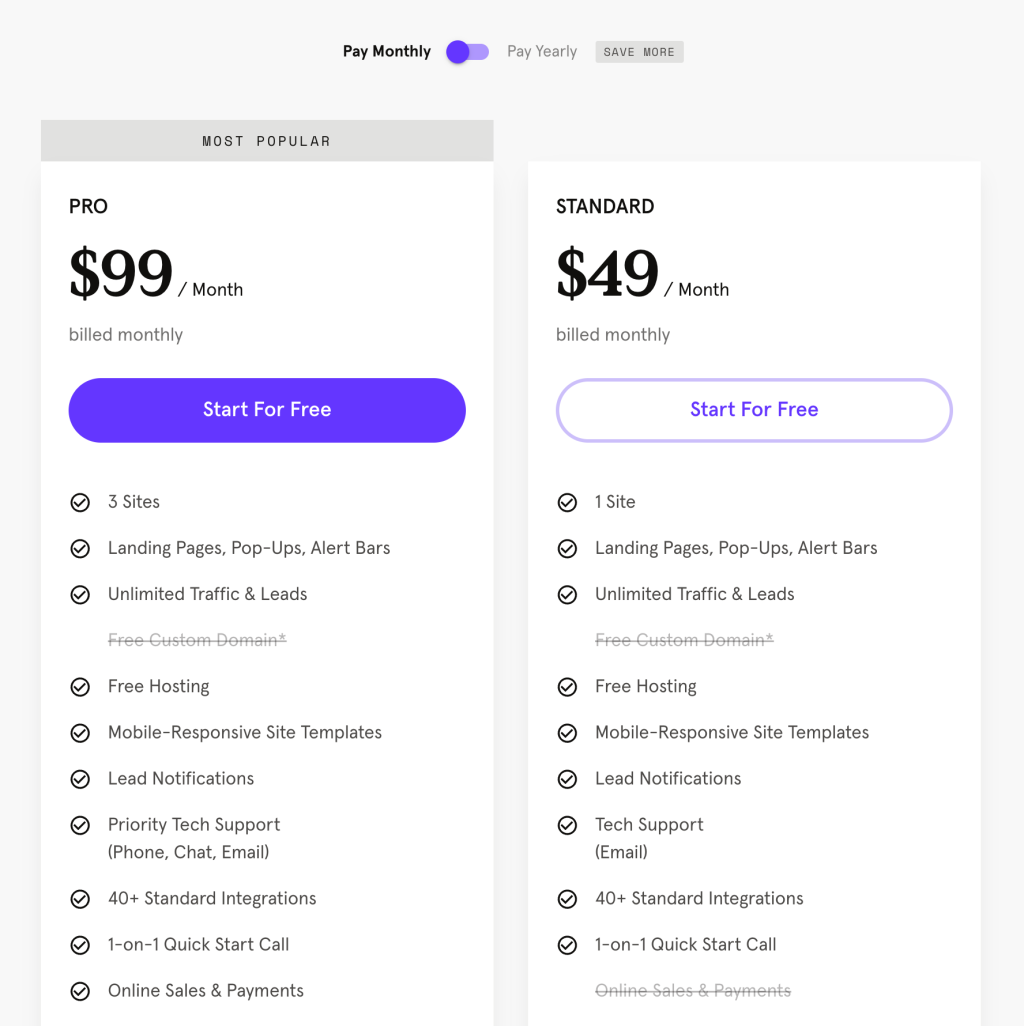 pricing leadpages.