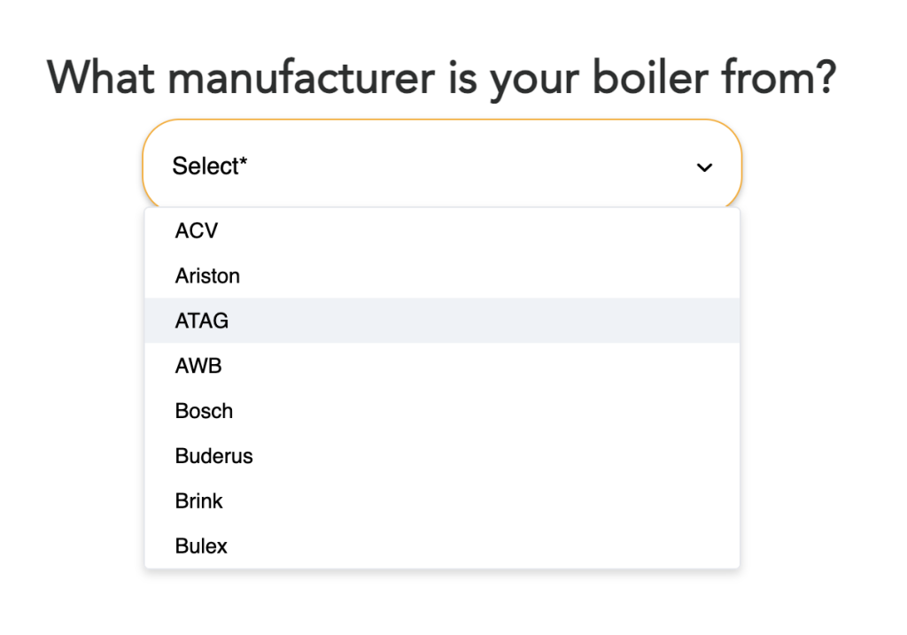 dropdown question in product finder.