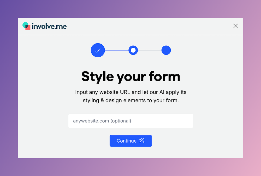 style your form step in the involve.me ai generator.