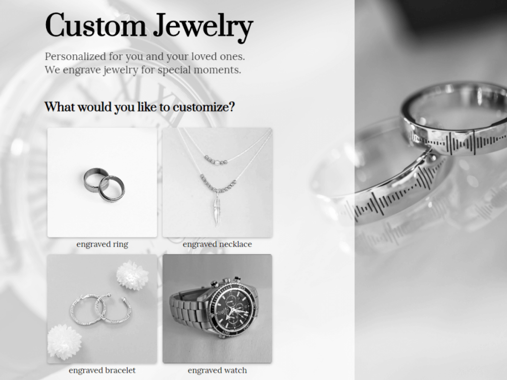 custom jewlery template page.