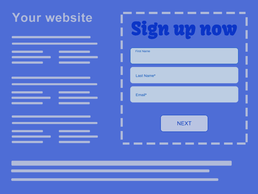 sign up section embedded in a website.