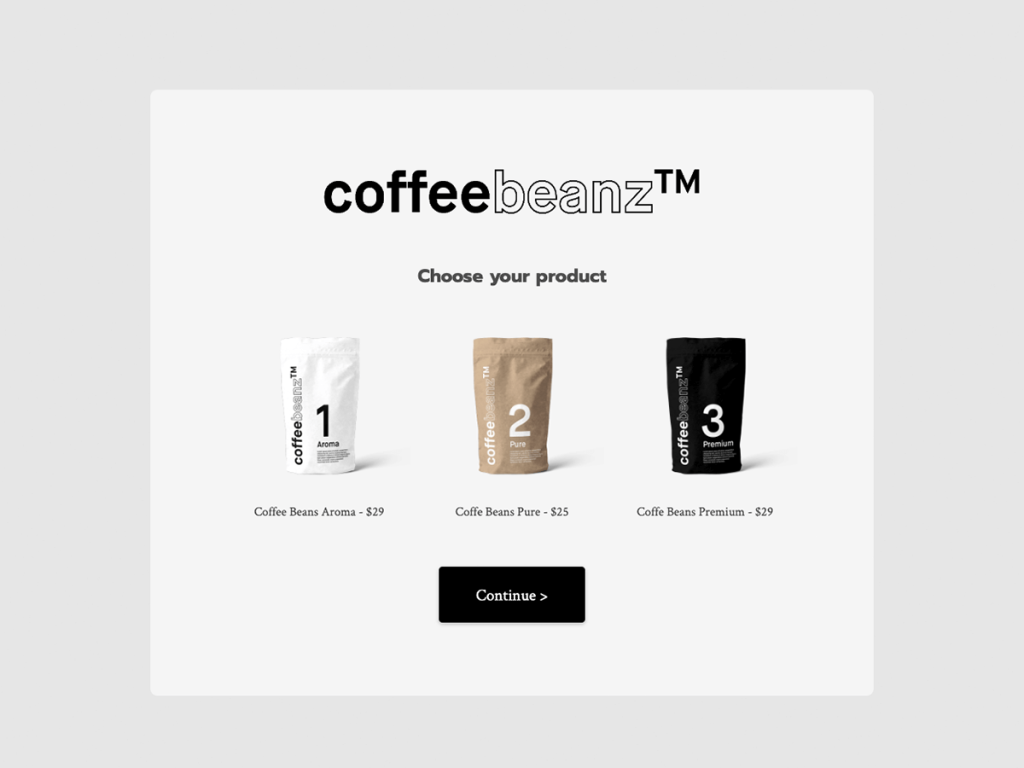 coffee product selection template.